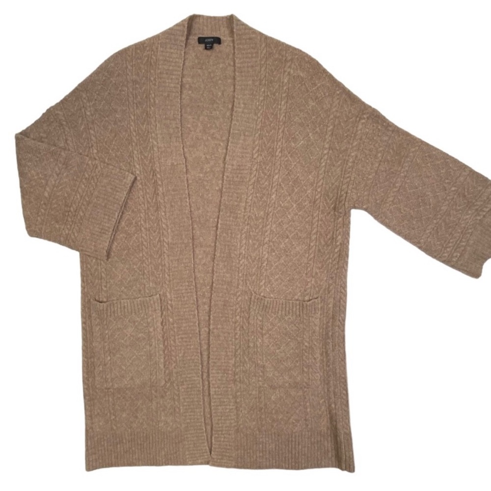 J Crew Alpaca Merino Wool Blend Long Open Cardigan Camel Oversized XS S